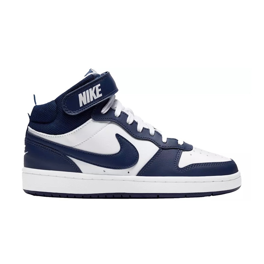 Nike Kids White Navy Court Borough Mid 2 High Top Shoes Sneakers Kids Size 4Y